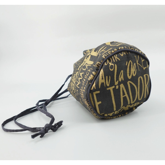 RH Teen Restoration Hardware Bucket Bag Small Black Gold Tone Allover Print - Picture 4 of 12